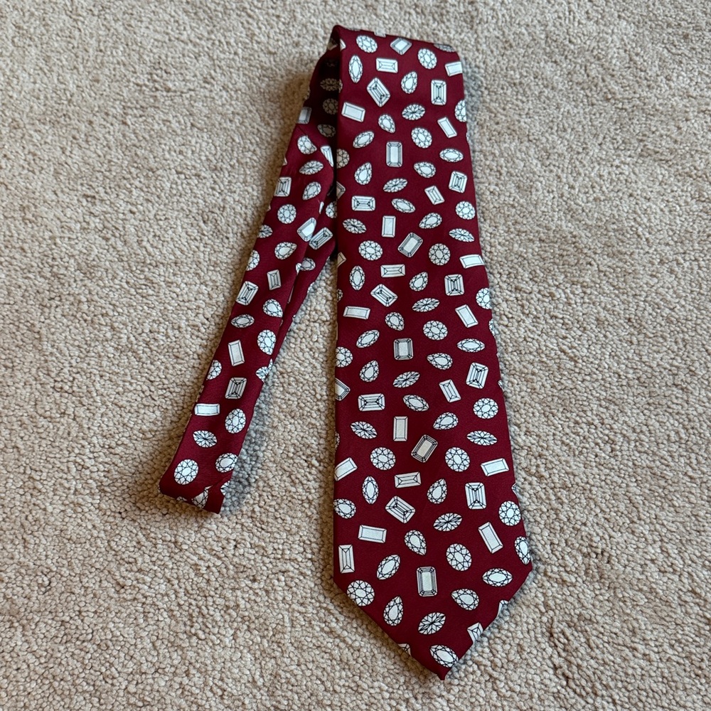 Burgundy Tie with White Gemstone Print